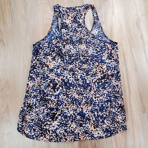 🔹️Mango Blue & Cream Splatter Print Racerback Sleeveless Top Medium - Picture 2 of 7